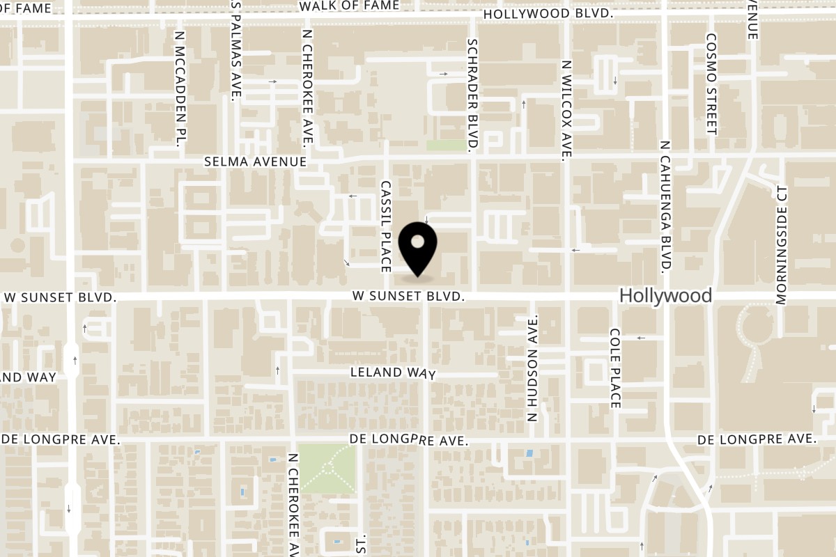 Map showing the location of Wing It Los Angeles Sunset Blvd on 6601 Sunset Blvd in Hollywood